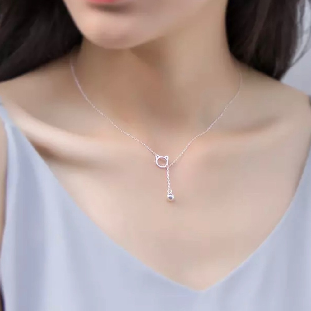 925 Sterling Silver Cat & Bell Necklace